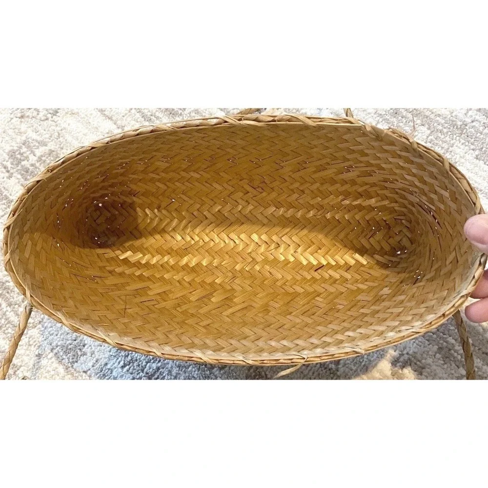 Vtg Philippine Tribal Double Weave Basket Lidded Shoulder Bag Tiruray Ifugao Art